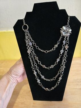 Lucky Brand Silver-Tone Layered Floral Charm Necklace